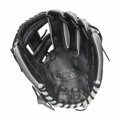 Wilson A500 11in Youth Glove -Bats shop cf7496cace432240112d049399242aa9e4804c17 WBW100144 1 A500 Baseball 11 White Grey Black
